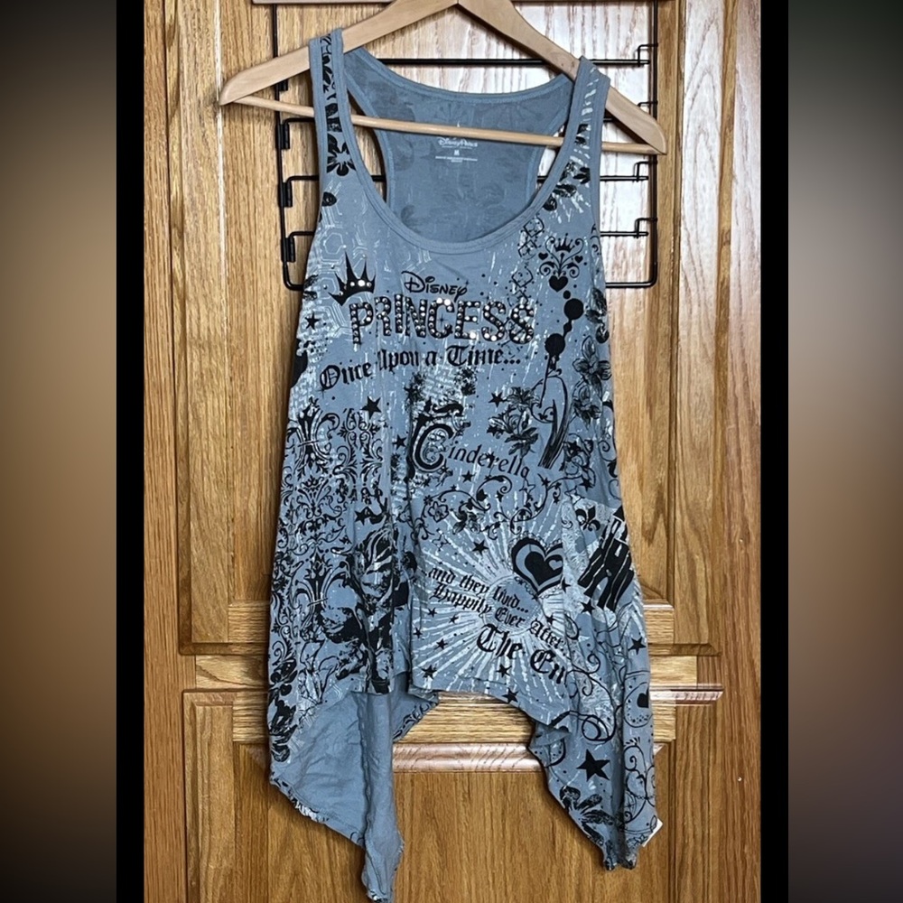 Disney Parks Tank Top Shirt Womens Medium Once Upon A Time Cinderella Blue Bling